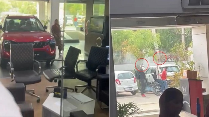 हरियाणा में बेखौफ बदमाशों ने महिंद्रा शोरूम के सामने की ताबड़तोड़ फायरिंग..