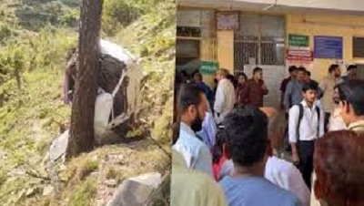 पौड़ी में स्कूली वैन खाई में गिरी !